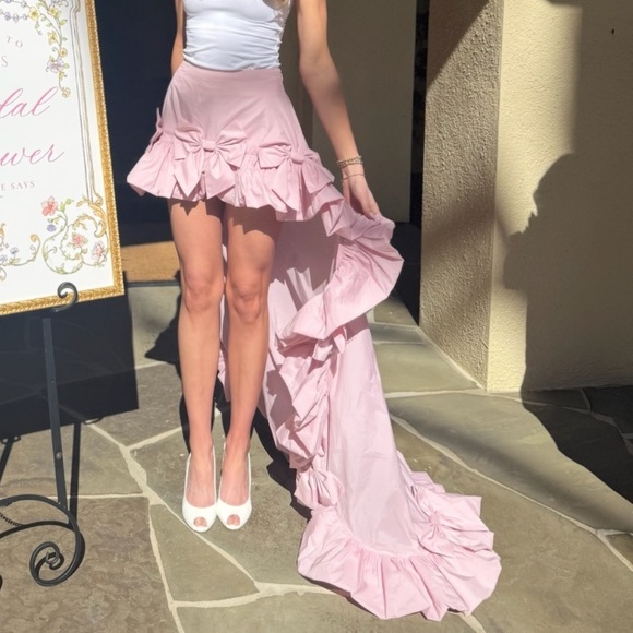 LoveShackFancy Olivera Taffeta Bow High-Low Skirt - Picture 16 of 17